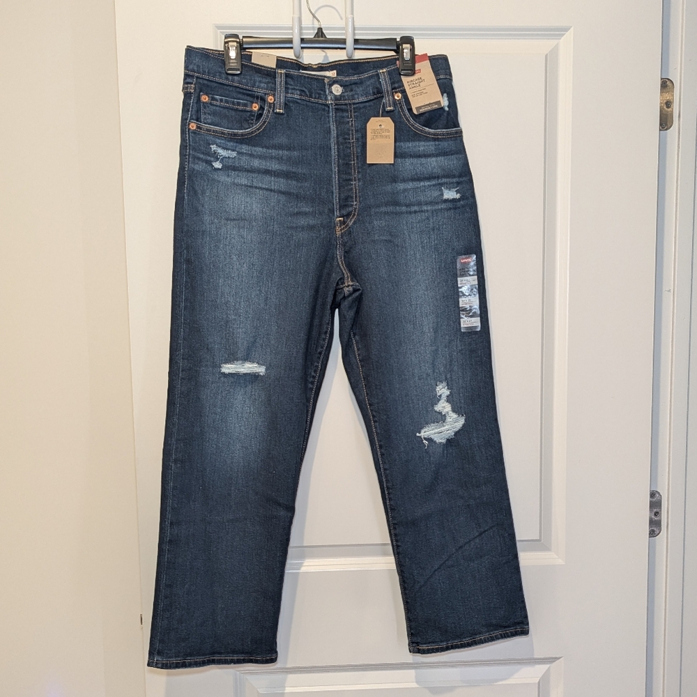 🎉 SALE 🎉 NWT Levi's Women's Ribcage Dark Blue Straight Leg Ankle Jeans - Picture 5 of 7